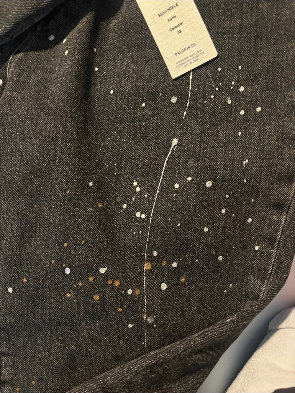 BALDWIN Karlie high rise cropped skinny Jeans with White and Tan Paint Splatter